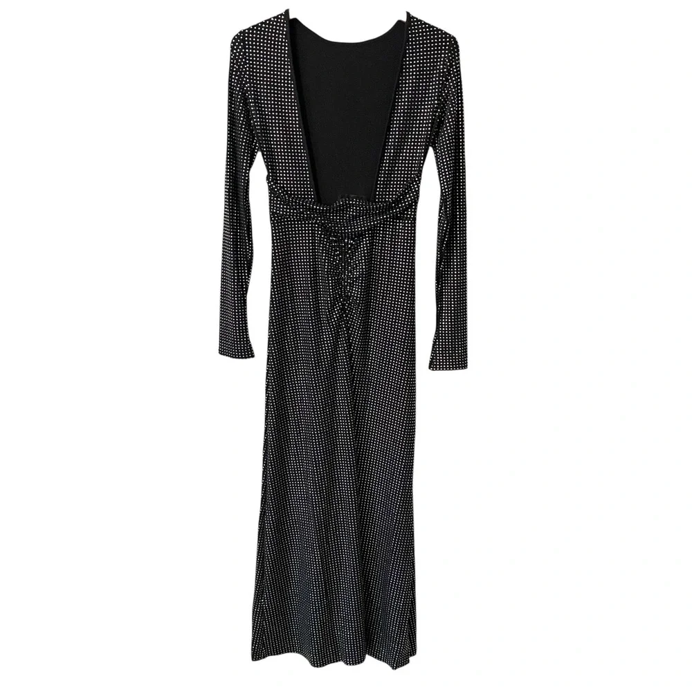 NWT Revolve WeWoreWhat Black Rhinestone Long Sleeve Open Back Maxi Dress Size 0 - Picture 2 of 9